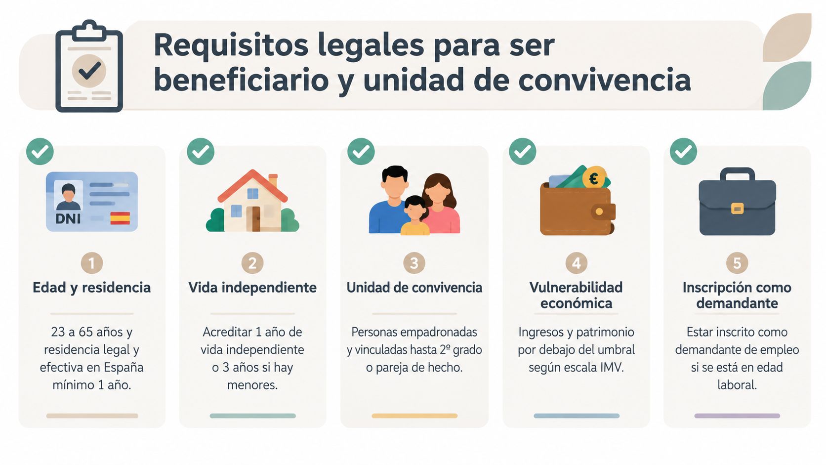 Infografía sobre los requisitos legales para acceder al Ingreso Mínimo Vital y conformar la unidad de convivencia.